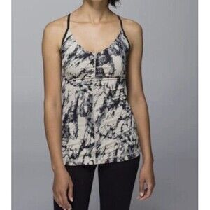 Lululemon Open Your Heart Tank Top Granite Black Beige Crossover V Neck Size 6
